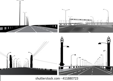 illustration with free roads with street lamps