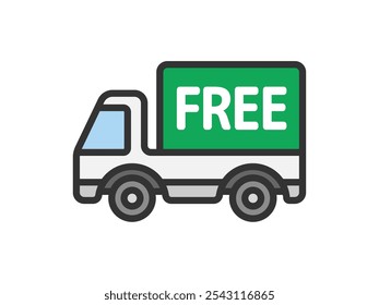 Illustration of a free shipping (FREE) truck icon (color line drawing).
