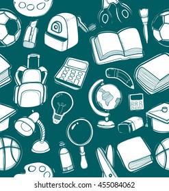 Illustration of  freehand drawing school items pattern