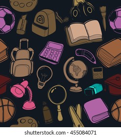 Illustration of  freehand drawing school items pattern