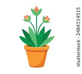 illustration of freesia plant pot on white