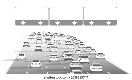 Illustration of freeway highway motorway traffic with blank signs
