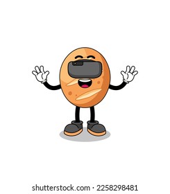 Illustration of french bread with a vr headset , character design