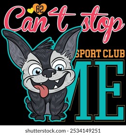 Illustration of a French bulldog with a funny and cute face, college and fraternity texts, patches and numbers that recall the college era, background patterns for all kinds of events.