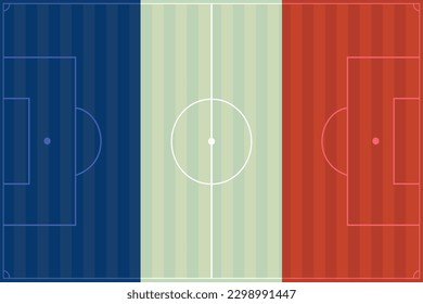 Ilustración de una bandera francesa con un campo de fútbol sobre ella. El concepto de la liga francesa de fútbol y de la selección nacional de fútbol