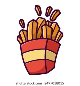 Illustration of french fries in cartoon style. Design element for logo, label, badge, emblem. Vector illustration