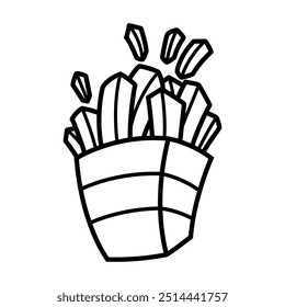 Illustration of french fries in cartoon style. Design element for logo, label, badge, emblem. Vector illustration