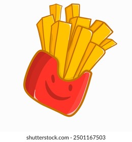 Illustration of French fries in a red carton, showcasing a popular and appetizing fast-food item.