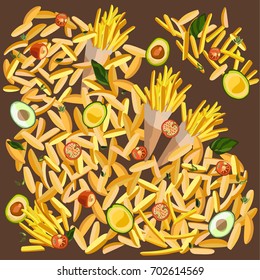 Illustration of french fries with vegetables