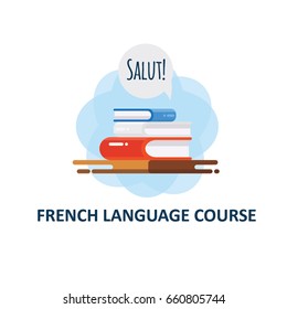 Illustration of french language courses with word "Hello".Can be used for web sites, banners, posters or language schools. 