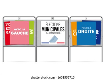 Illustration for the French local elections (mayor election) on 15 and 22 March 2020.
Text on pink poster means "Go Left-Wing" and text on blue poster means "With Right-Wing"