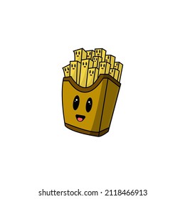 illustration of frenchfries with happy expression suitable for use as a restaurant logo etc