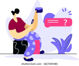 Illustration Frequently Asked Questions, the concept of a man sitting on a box carrying an email envelope, can be used for landing pages, web, ui, banners, templates, backgrounds, flayer, posters