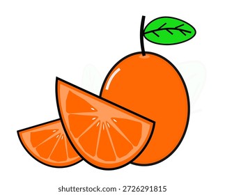 Ilustração de fatias de laranja frescas e atraentes com cores vibrantes e detalhes suaves. Perfeito para design de embalagem, materiais promocionais, ilustrações de alimentos e conteúdo com temas de frescura ou saúde