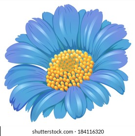 Illustration of a fresh blue flower on a white background