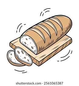 Illustration of a Fresh Bread Loaf on a Cutting Board.