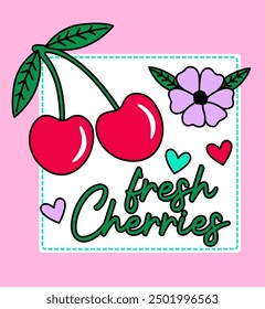 ILLUSTRATION OF FRESH CHERRIES AND FLOWERS