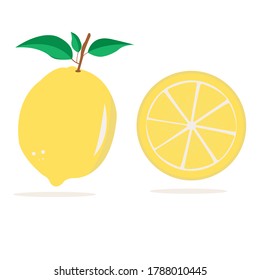the illustration Fresh citrus, half sliced lemons and chopped lemon. Cut lemons fruit slice and zest for lemonade juice or vitamin c logo. Isolated cartoon vector illustration icons set