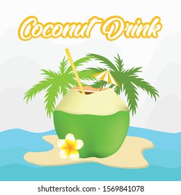 Illustration of fresh coconut ice island