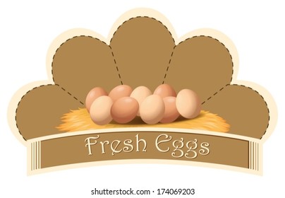 Illustration of a fresh eggs label with eggs on a white background