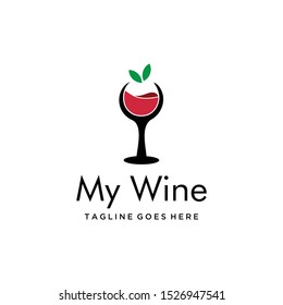 Illustration of a fresh glass of wine with two mint leaves on it logo design