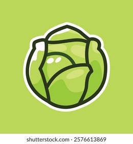 An illustration of a fresh green cabbage set against a green background. Ideal for promoting healthy eating, gardening, and vegetarian diets.