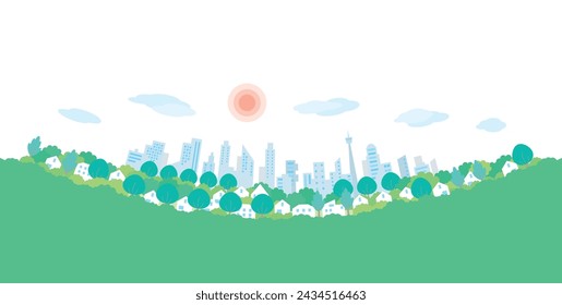 Illustration eines frischen grünen Stadtbildes. Vektorgrafik des Hintergrunds.