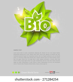 	Illustration of the fresh leaves vector background template with bio label