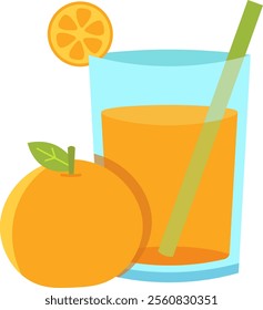 Illustration of a fresh orange juice icon, depicting its natural freshness and refreshing sweet and sour taste. Presenting joy in every drop, perfect to accompany a sunny day.