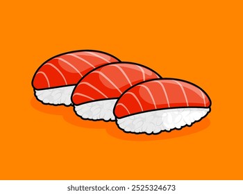 illustration of fresh raw salmon sushi in line art style. Can be used for restaurants, cafes, local street food, cookbook menu covers
