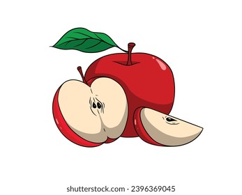 Illustration of a fresh red apple with a selected white background