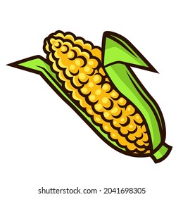 Illustration of fresh ripe corn. Autumn harvest of vegetables. Food item for farms, markets and shops.