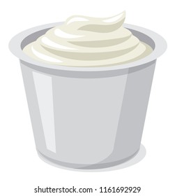 illustration of fresh sour cream in plastic packaging