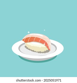 Illustration of fresh tai ( red snapper ) sushi served on a white plate