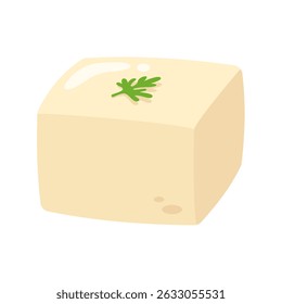 Ilustração de um bloco de tofu fresco com uma guarnição de salsa, perfeito para culinária