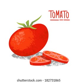 Illustration of fresh tomato with slices. 