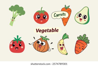 Illustration of fresh vegetables  carrot ,tomato banana — hand-drawn vector elements vactor
