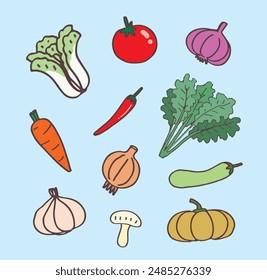 Ilustración de vegetales frescos, Elementos de Vector dibujados a mano