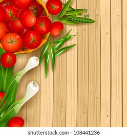 illustration of fresh vegetables on wooden chopping board