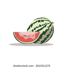 An illustration of a fresh watermelon, perfect for children's books and magazines as well as food and beverage logos.