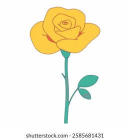 Illustration of a Fresh Yellow Rose – A vibrant yellow rose with long, slender stems on a white background. Perfect for nature posts, romantic aesthetics, or floral arrangements.