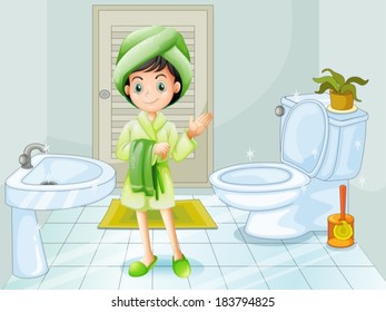 Illustration of a fresh young girl at the bathroom