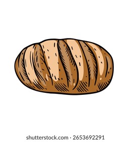 Illustration of a freshly baked artisan bread loaf, highlighting its unique features