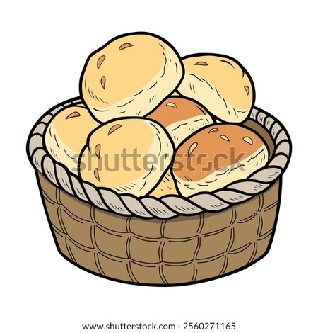 Illustration of Freshly Baked Bread Rolls in a Woven Basket.