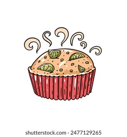 Illustration eines frisch gebackenen Muffins mit Limettenscheiben, der einen einladenden Duft ausstrahlt, ideal zum Frühstück oder einem Snack