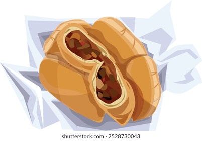 Illustration of Fried Bread with Savory Meat Filling