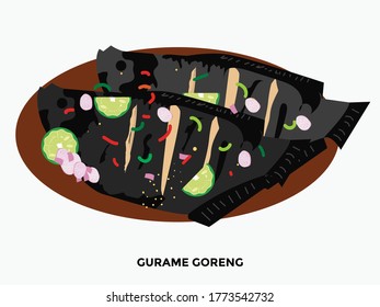 illustration of fried carp fish with soy sauce. Indonesian food
