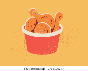 Ilustración de una canasta de pollo frito con una textura áspera y granulada