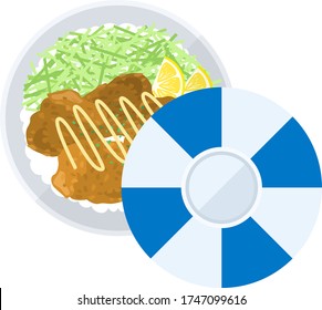 Illustration of fried chicken bowl.