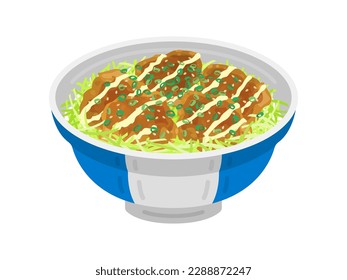 An illustration of a fried chicken bowl covered with mayonnaise.